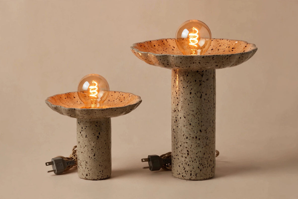 Lot de 2 lampes à poser en céramique – Grès moucheté fait main – H10 et H24 cm