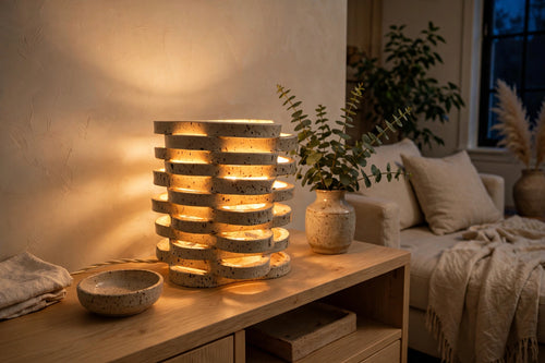 Lampe à poser en céramique ajourée – Grès chamotté fait main – H22 cm