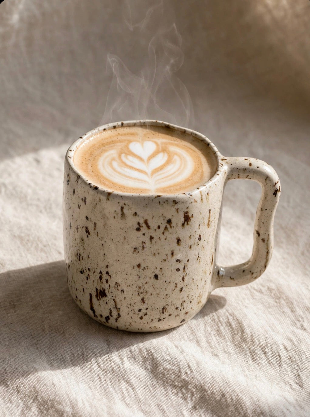 Mug avec anse en céramique artisanale - Grès moucheté, forme fleur - 200 ml
