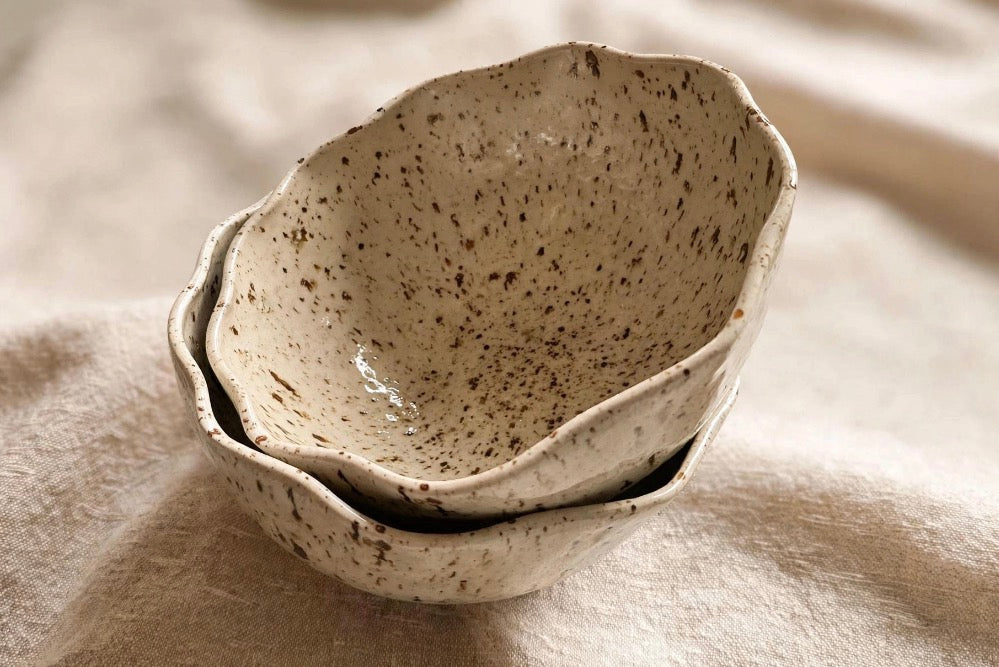 Lot de 2 bols fleur - 13,5 cm / 450 ml - Grès moucheté