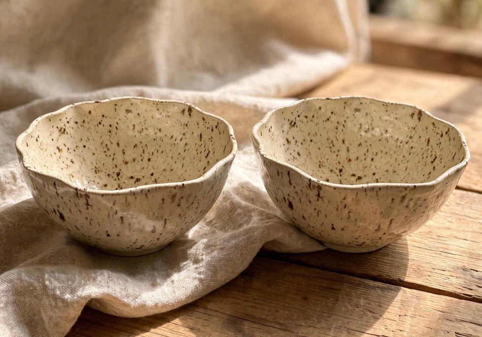 Lot de 2 bols fleur - 13,5 cm / 450 ml - Grès moucheté
